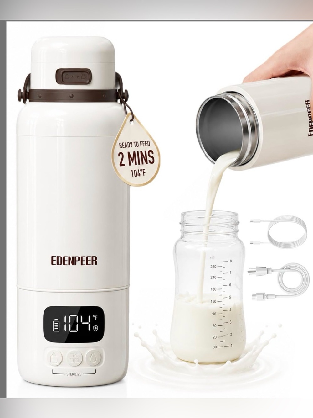 Portable Bottle Warmer For Travel | Cordless Battery & AC Powered Dual Heating |